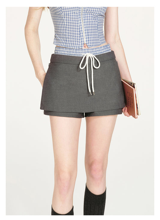 Minimal Layered Skort With Drawstring Detail