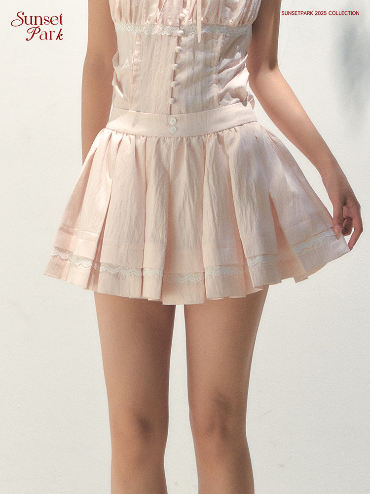 Pleated Tencel Skirt With Lace Detail