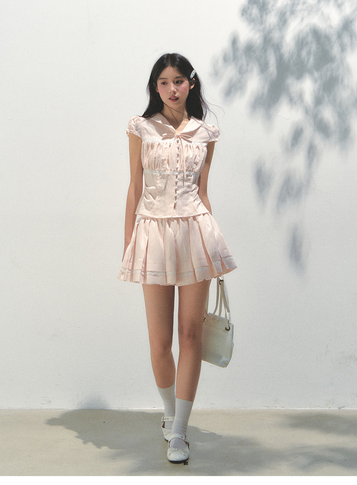 Pleated Tencel Skirt With Lace Detail