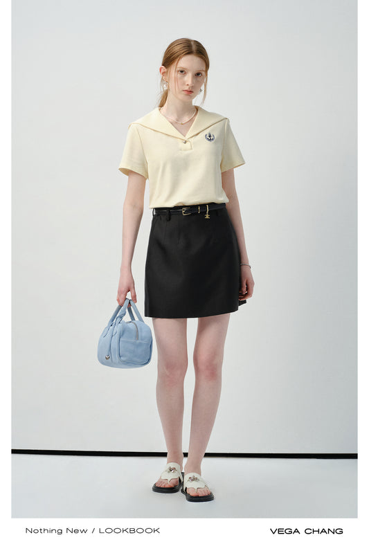 Large-Collar Embroidered Polo Shirt