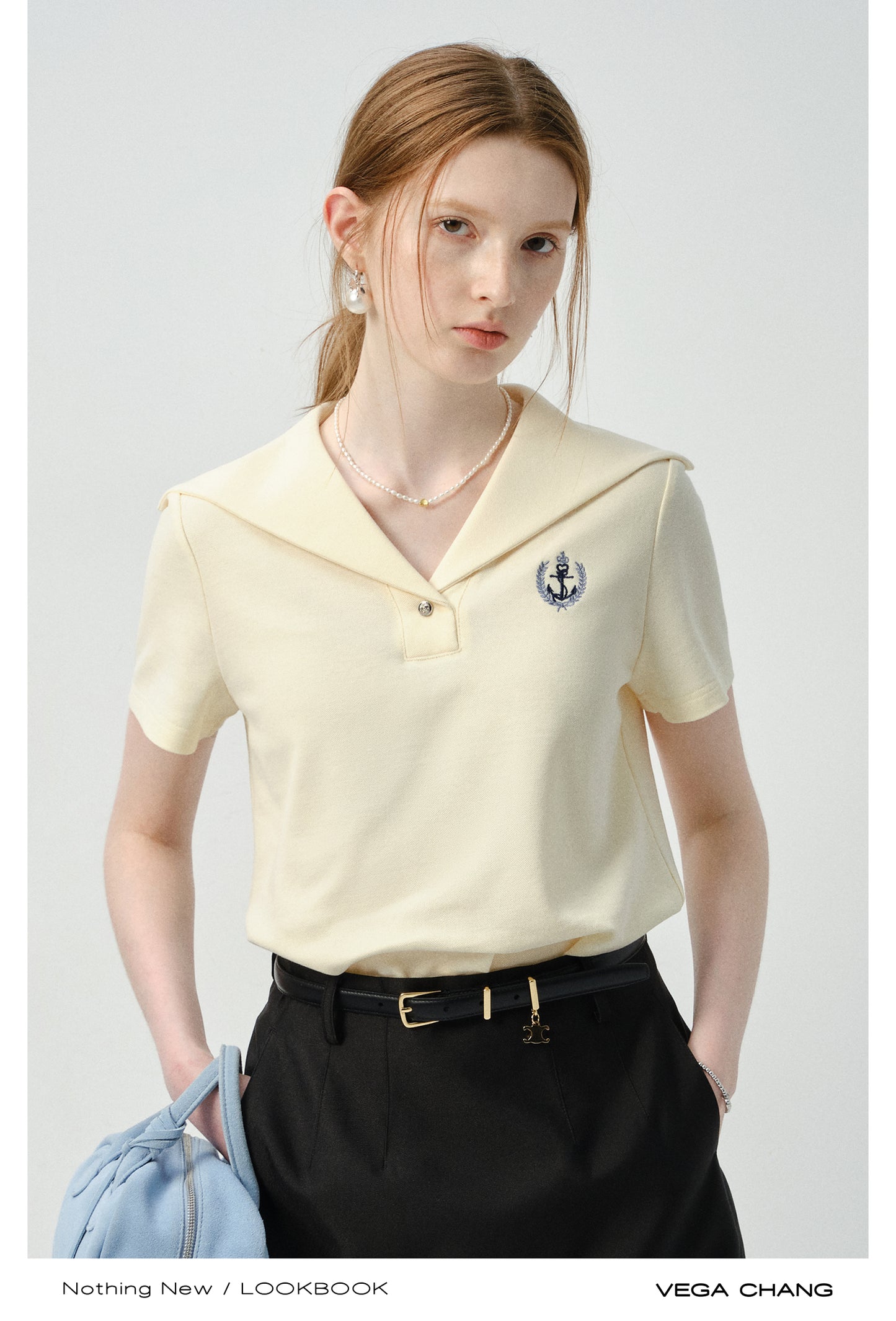 Large-Collar Embroidered Polo Shirt
