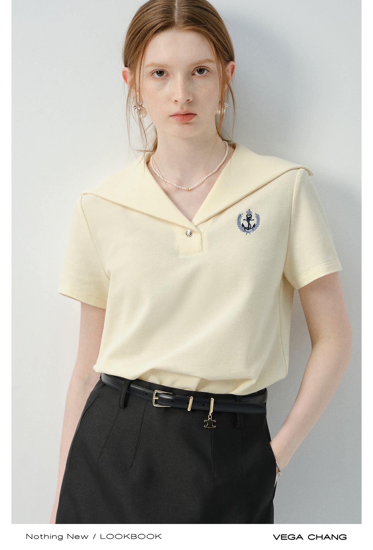 Large-Collar Embroidered Polo Shirt