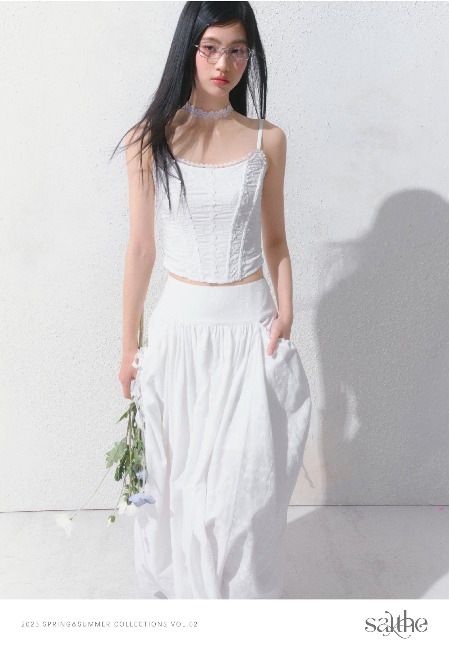 Gathered Cotton Maxi Skirt With Side Pockets