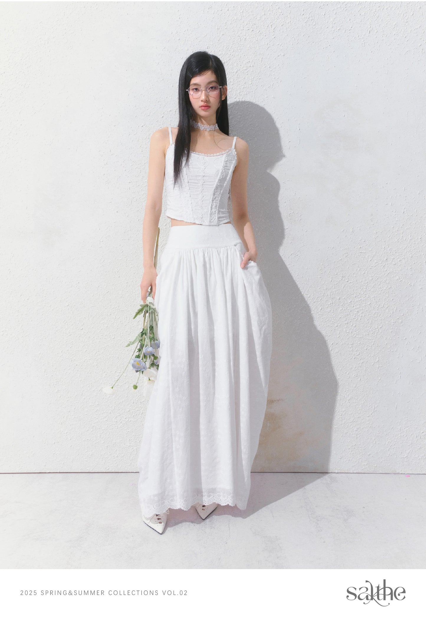 Gathered Cotton Maxi Skirt With Side Pockets