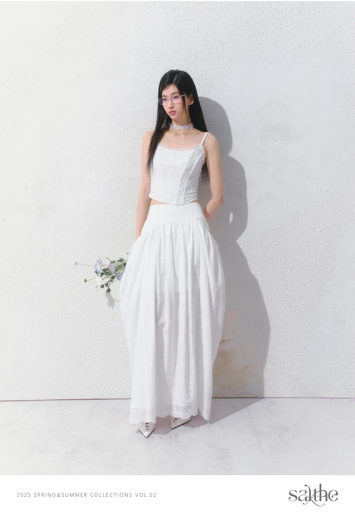 Gathered Cotton Maxi Skirt With Side Pockets