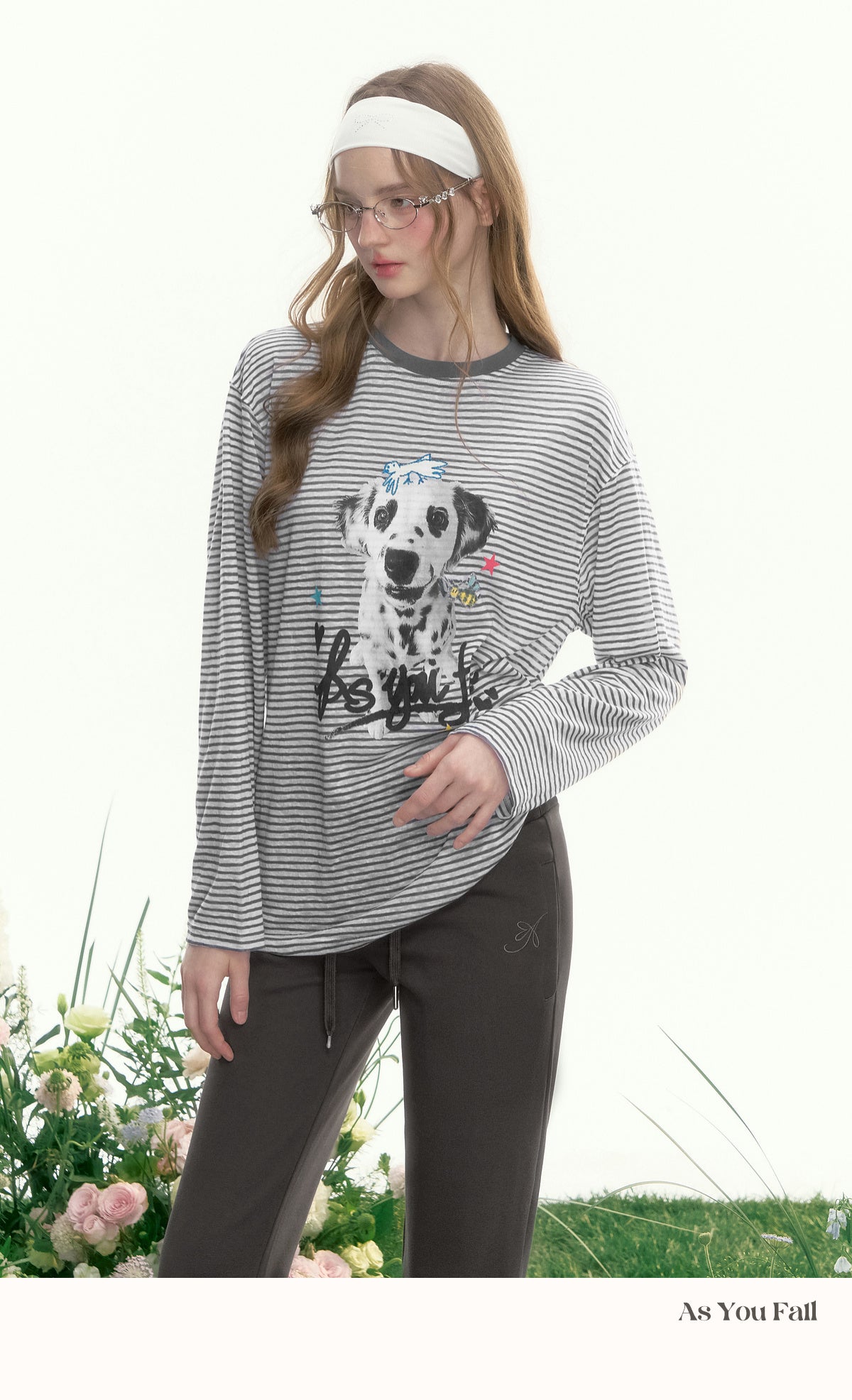 Dog Print Striped Graffiti T-Shirt