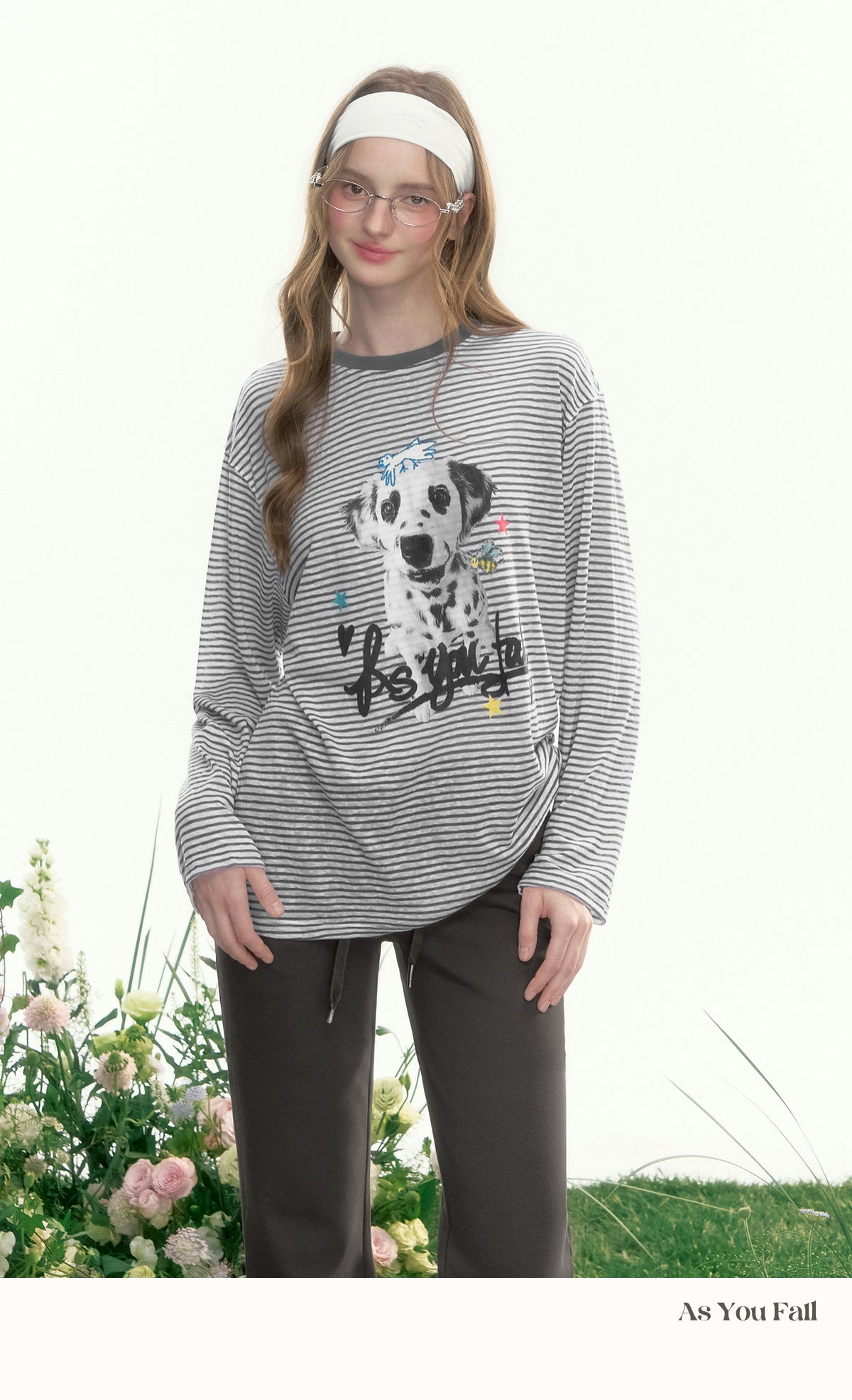 Dog Print Striped Graffiti T-Shirt