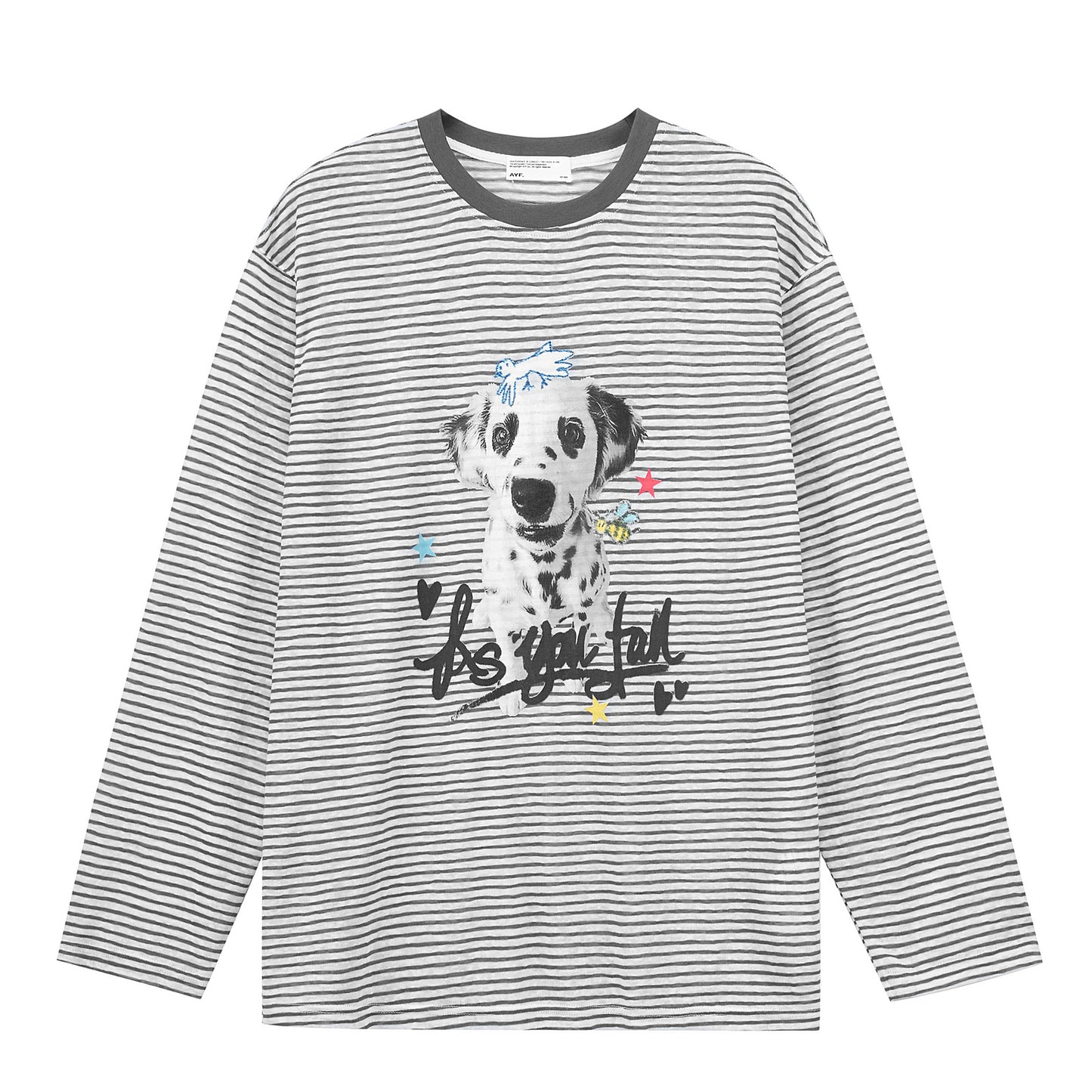 Dog Print Striped Graffiti T-Shirt