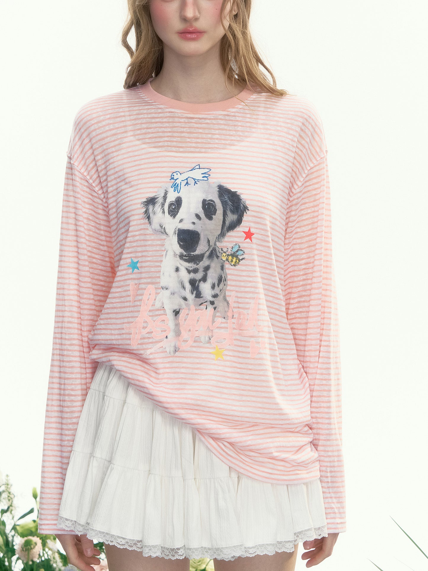 Dog Print Striped Graffiti T-Shirt