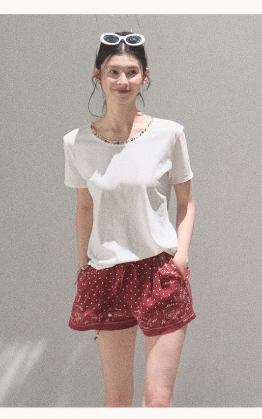 T-Shirt With Beaded Neckline