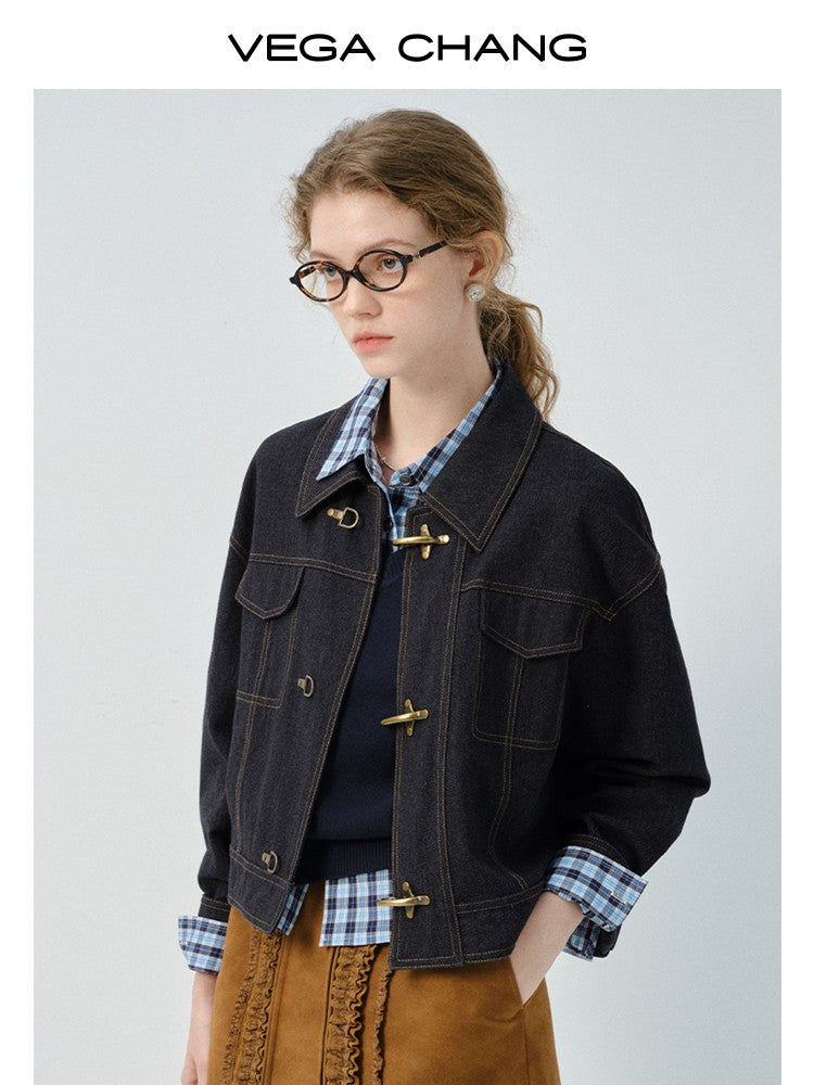 Denim Jacket With Metal Clasp Closure