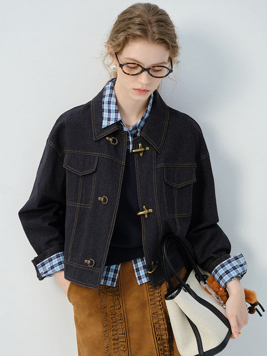 Denim Jacket With Metal Clasp Closure