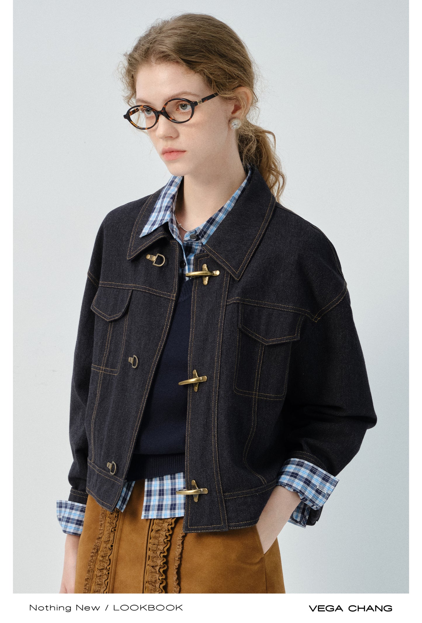 Denim Jacket With Metal Clasp Closure