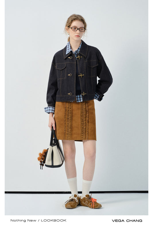 Denim Jacket With Metal Clasp Closure