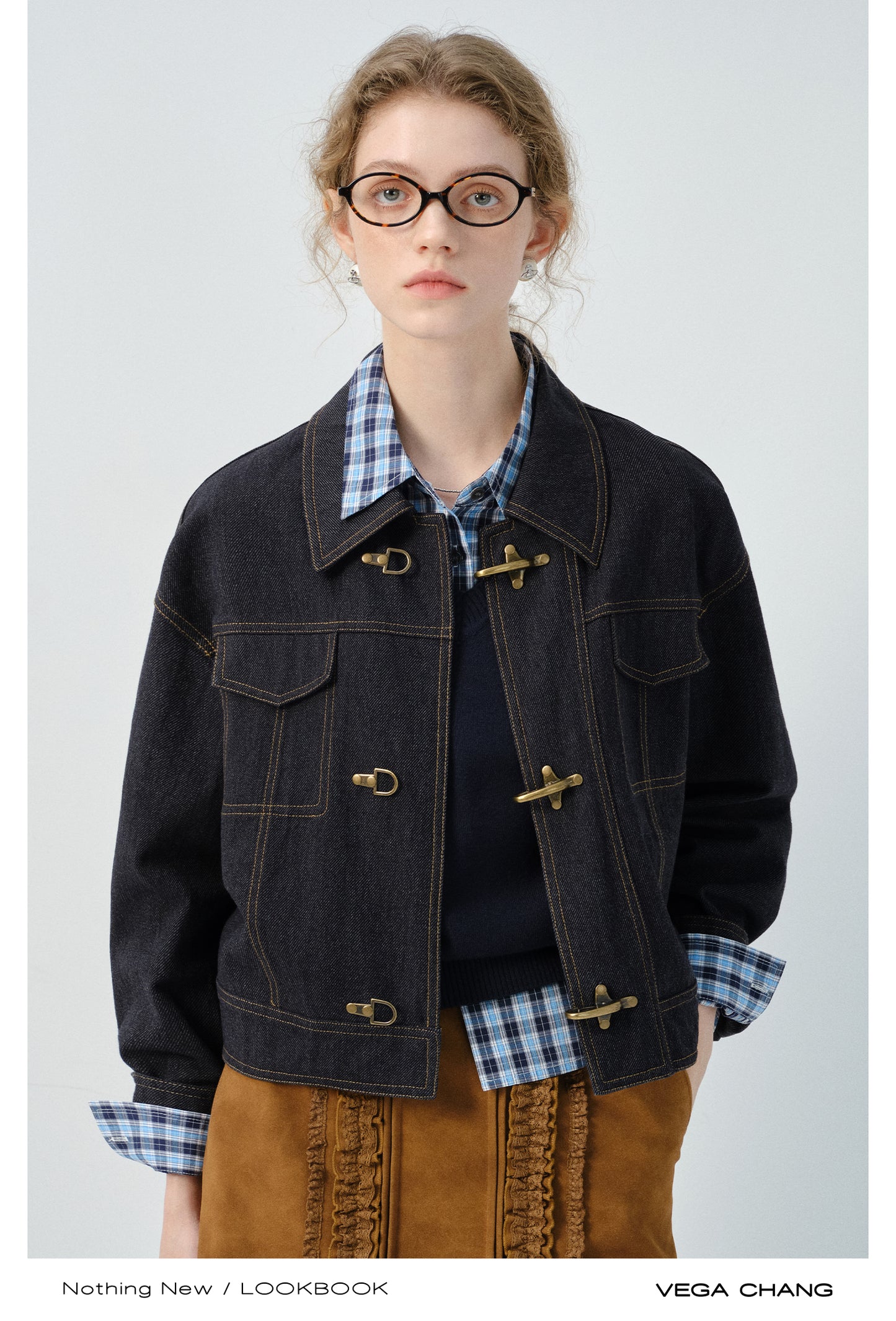 Denim Jacket With Metal Clasp Closure