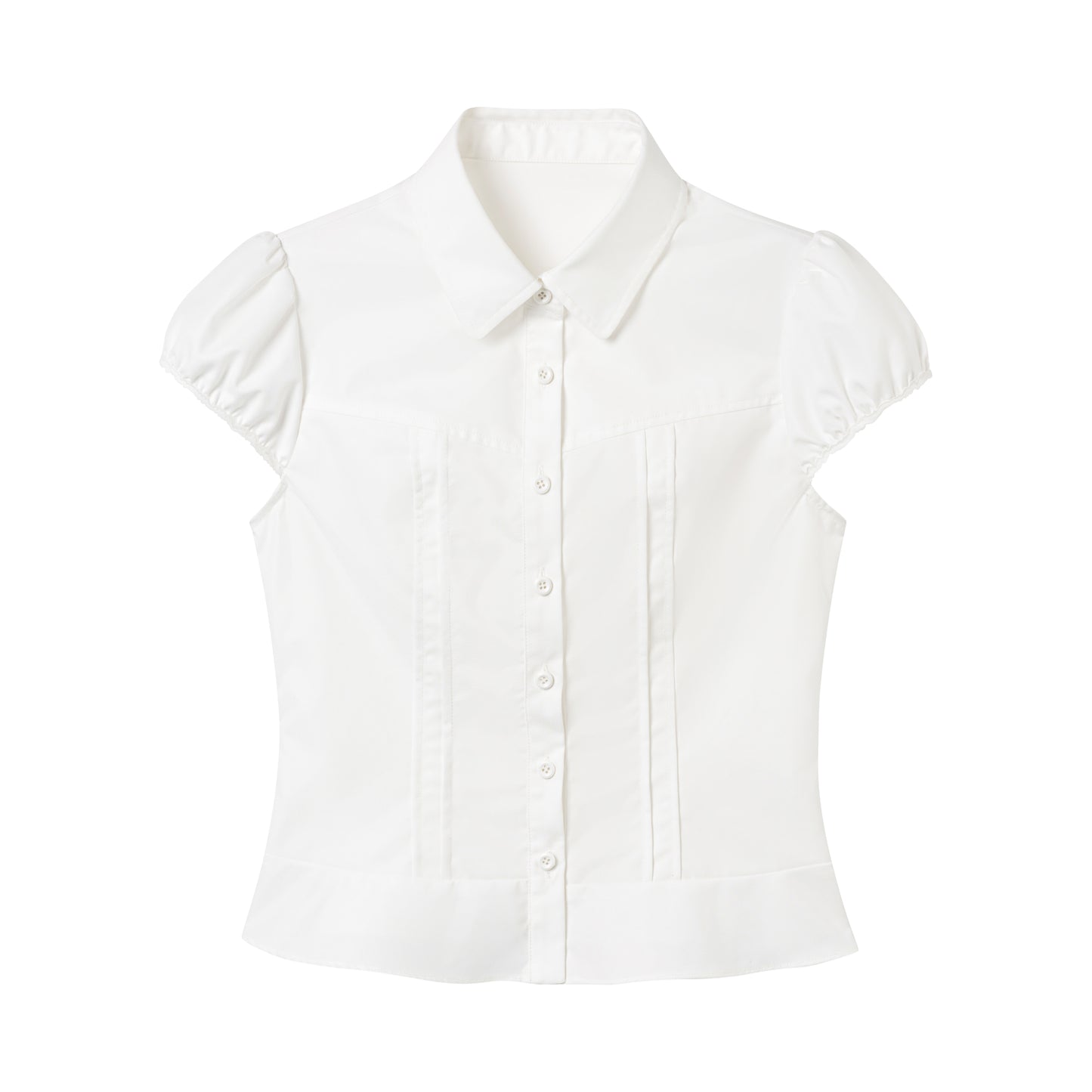 Short Puff-Sleeve Button-Front Blouse