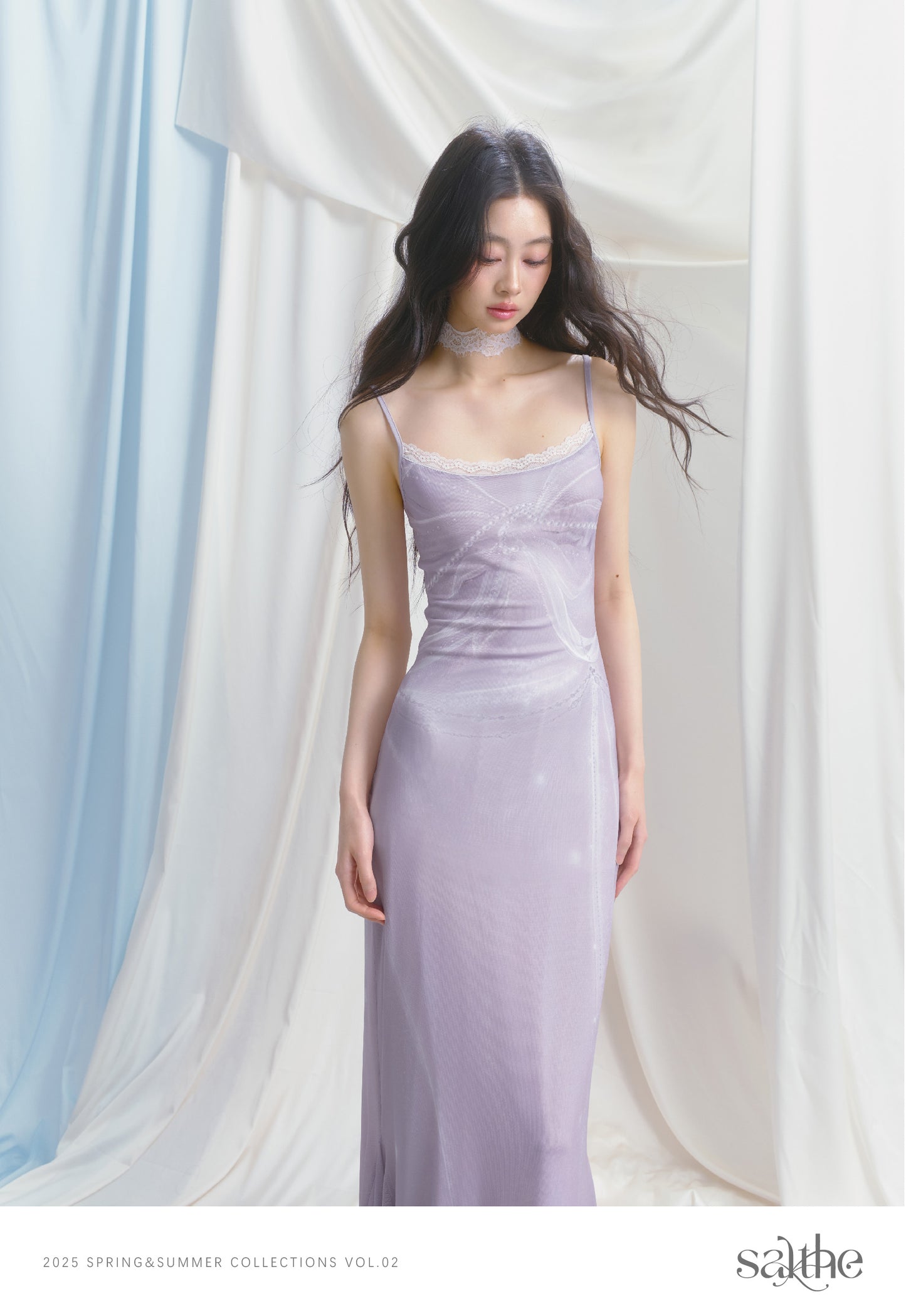 Printed Fitted Slip Dress With Lace Trim