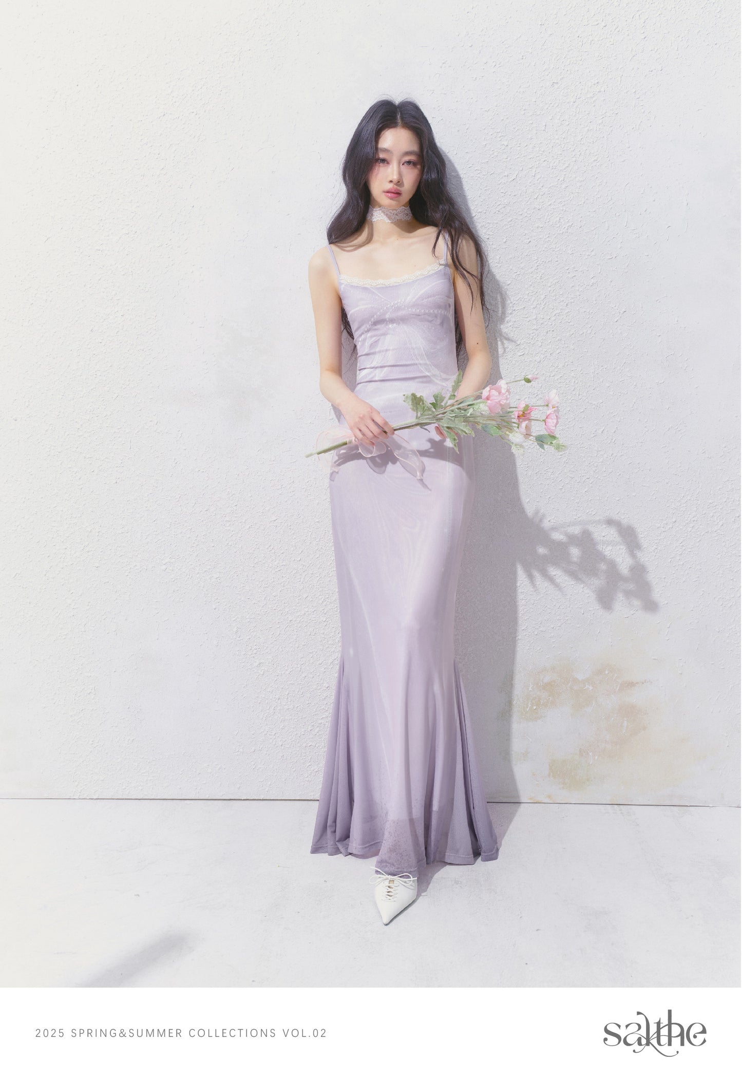 Printed Fitted Slip Dress With Lace Trim