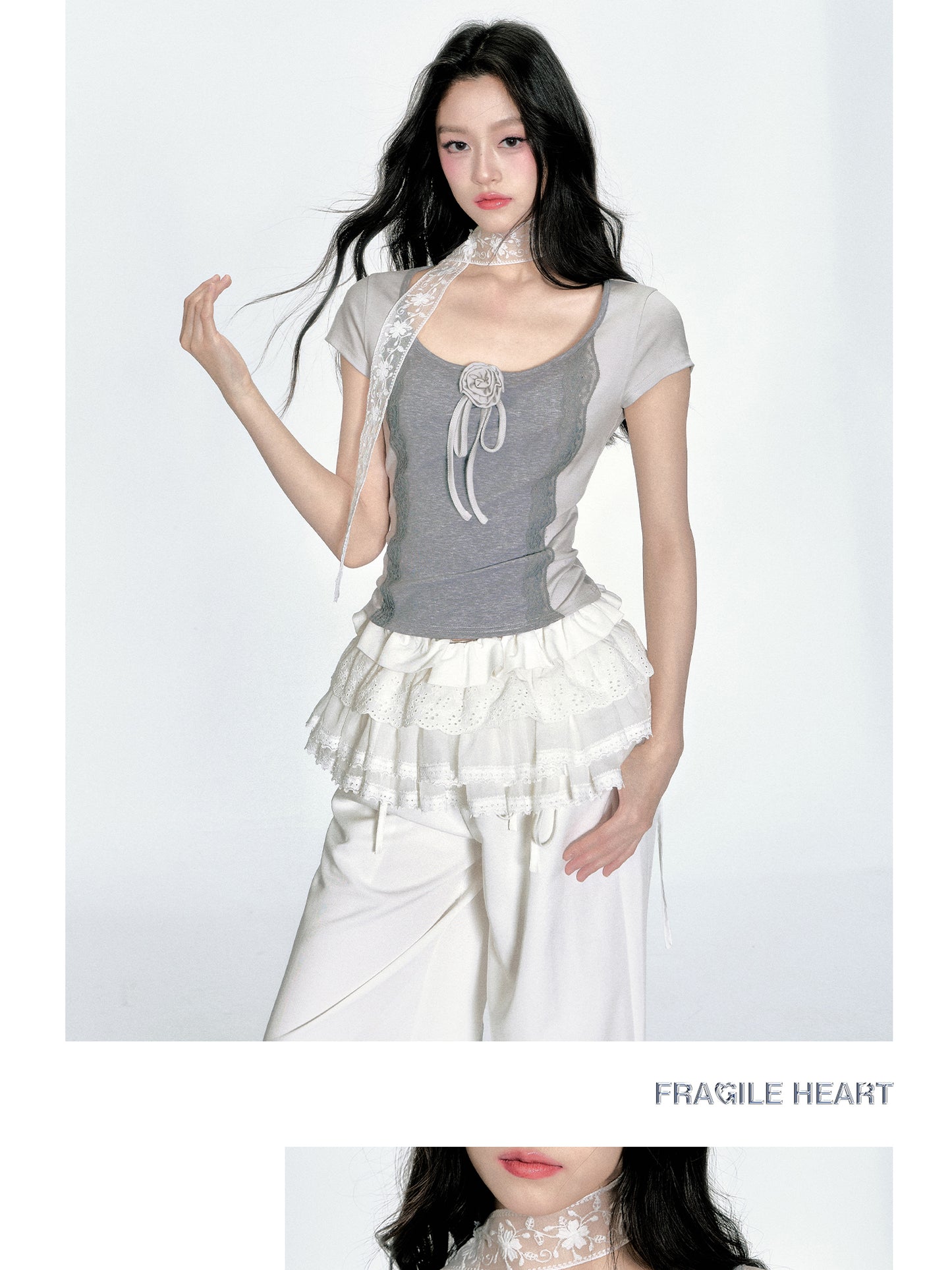 Floral-Accent Two-Tone Scoop Neck Top