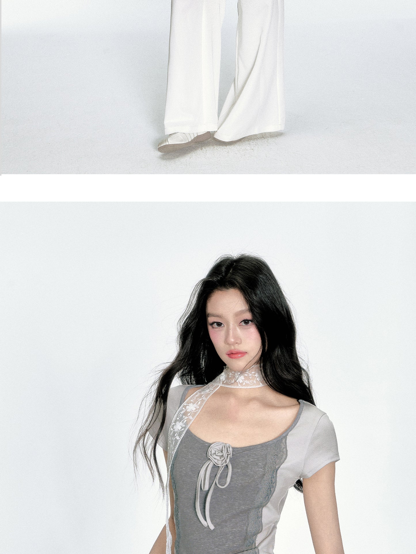 Floral-Accent Two-Tone Scoop Neck Top