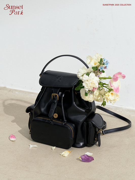 Faux Leather Belted Backpack