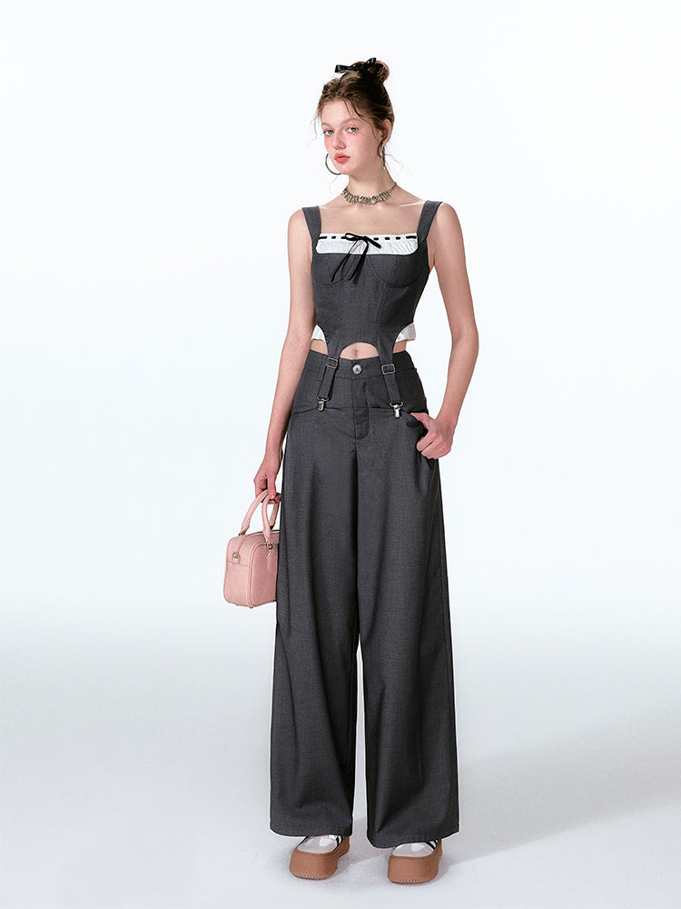 Suspender Bustier Top And Wide-Leg Pants