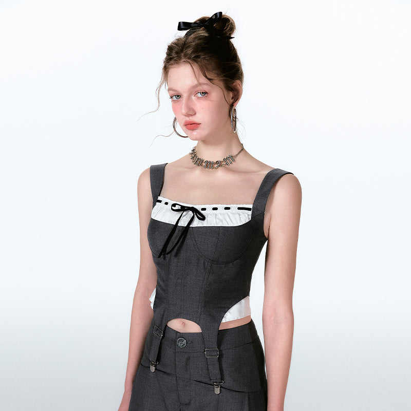 Suspender Bustier Top And Wide-Leg Pants