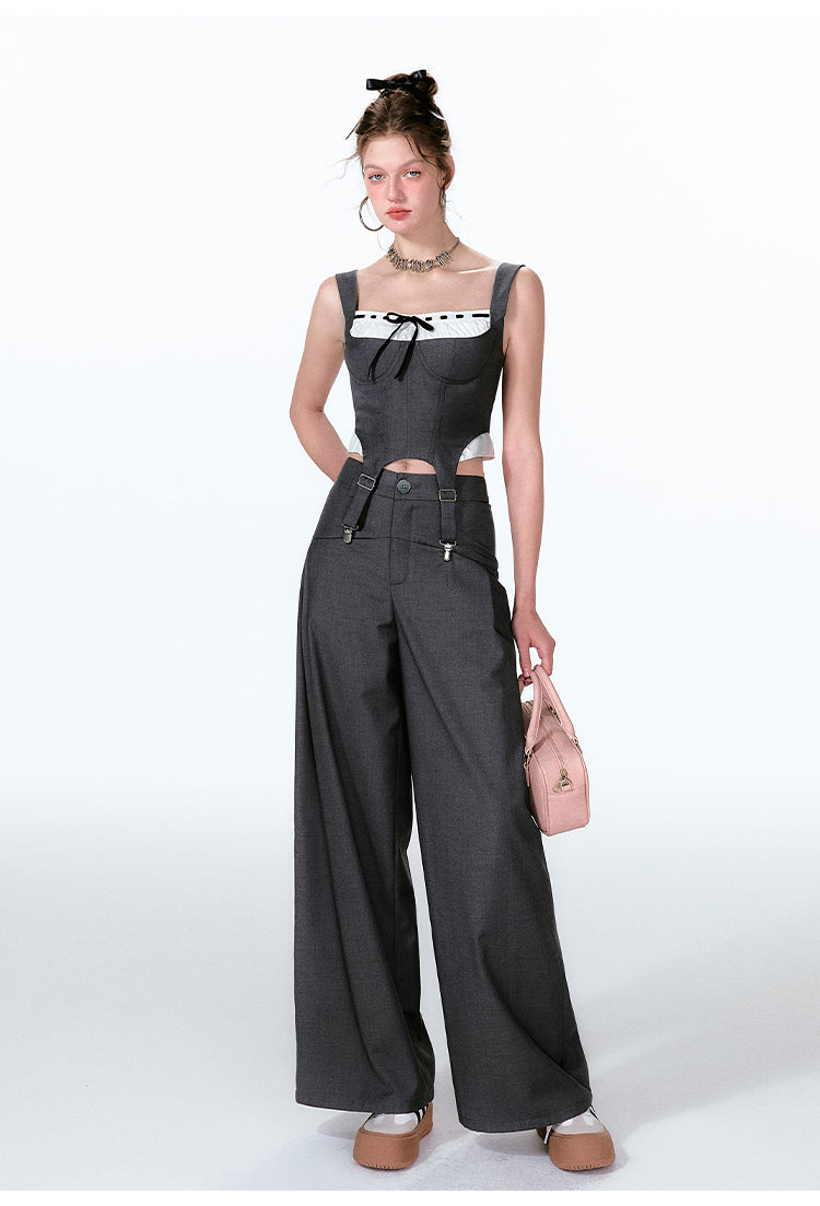 Suspender Bustier Top And Wide-Leg Pants