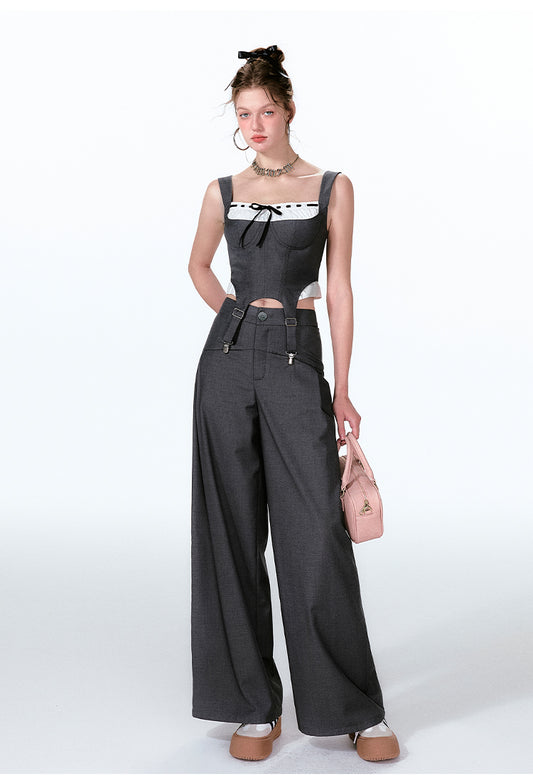 Suspender Bustier Top And Wide-Leg Pants