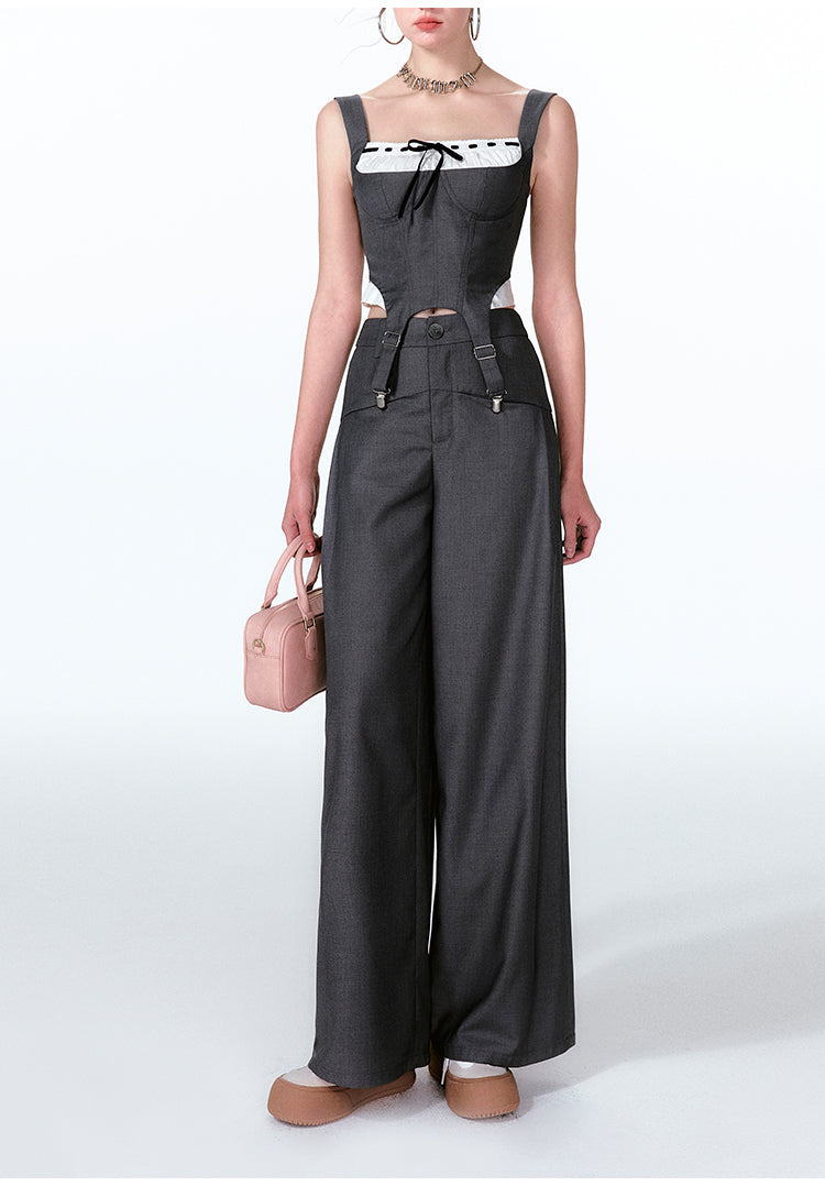 Suspender Bustier Top And Wide-Leg Pants