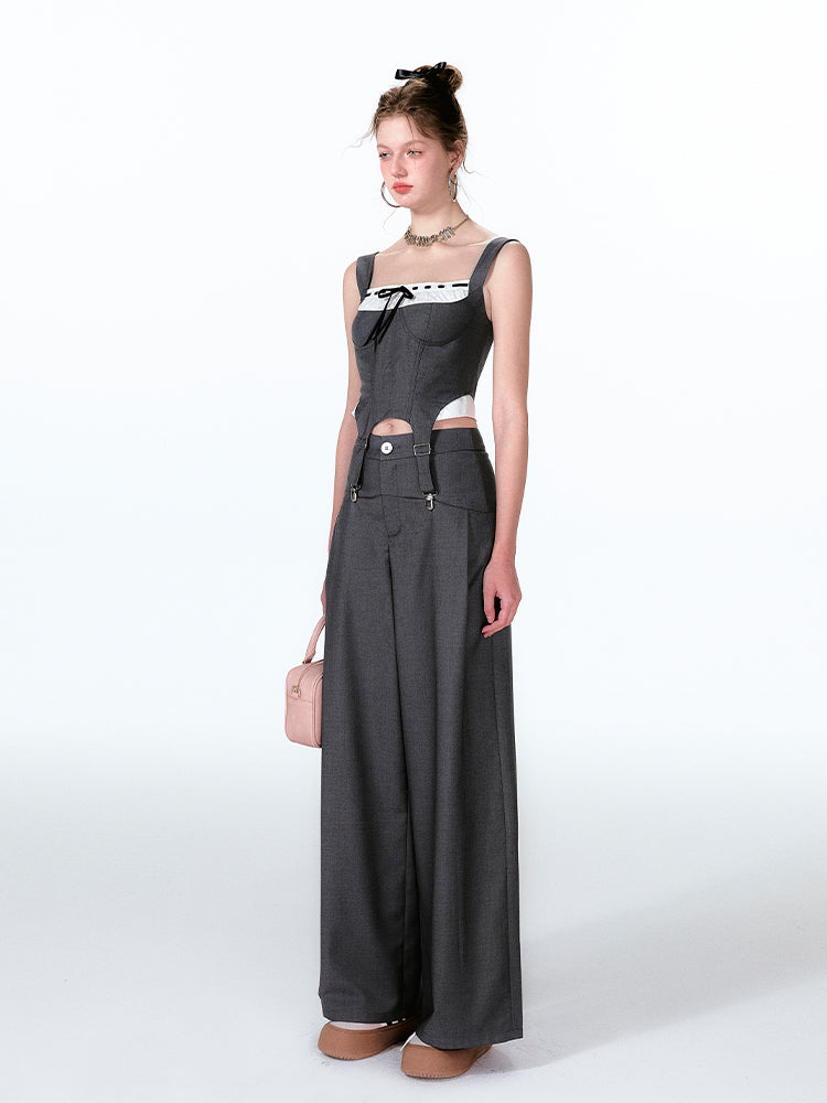 Suspender Bustier Top And Wide-Leg Pants