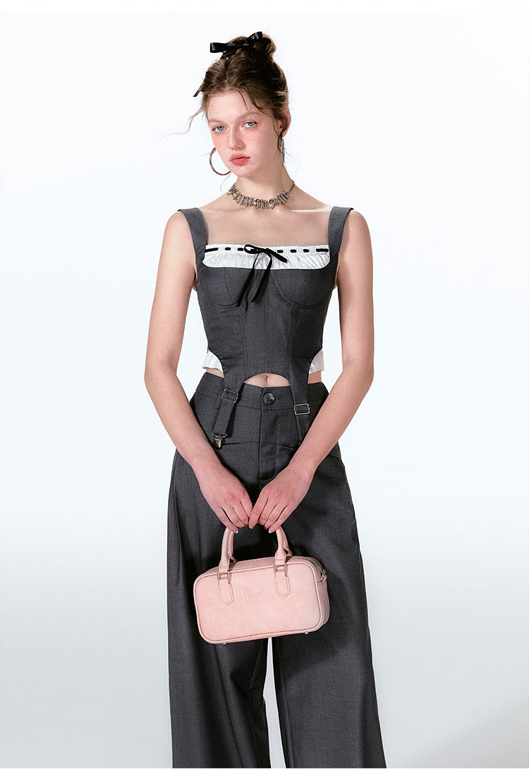 Suspender Bustier Top And Wide-Leg Pants