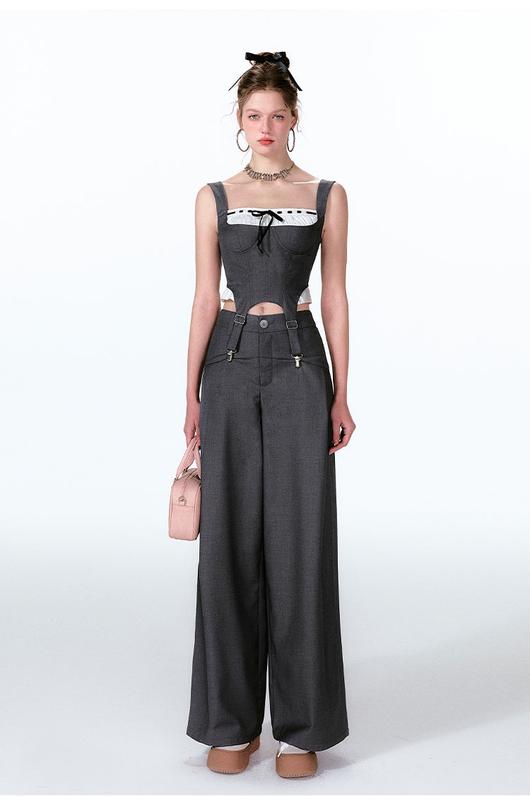 Suspender Bustier Top And Wide-Leg Pants