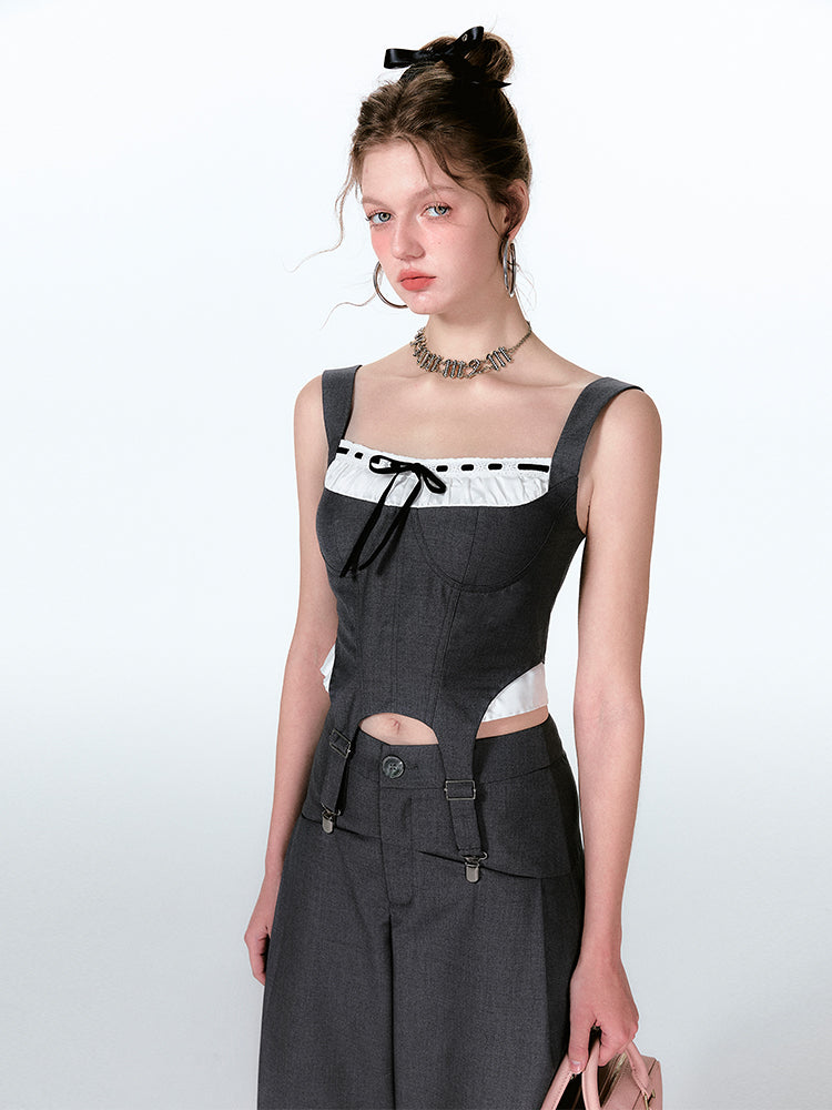 Suspender Bustier Top And Wide-Leg Pants