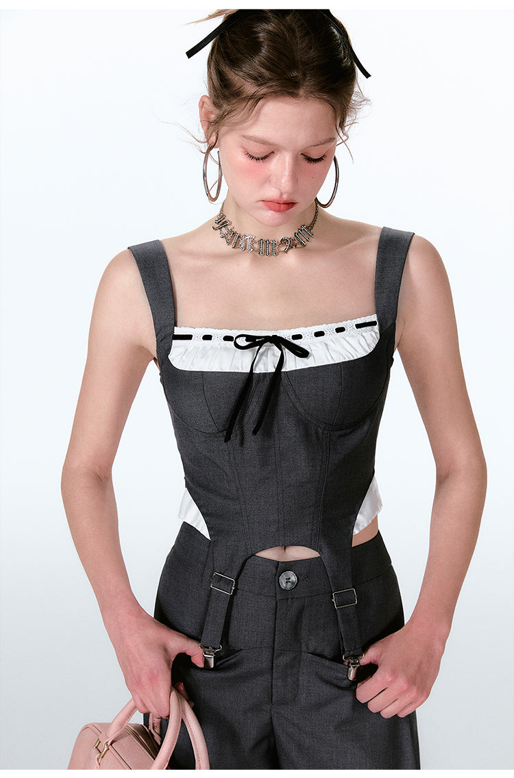 Suspender Bustier Top And Wide-Leg Pants