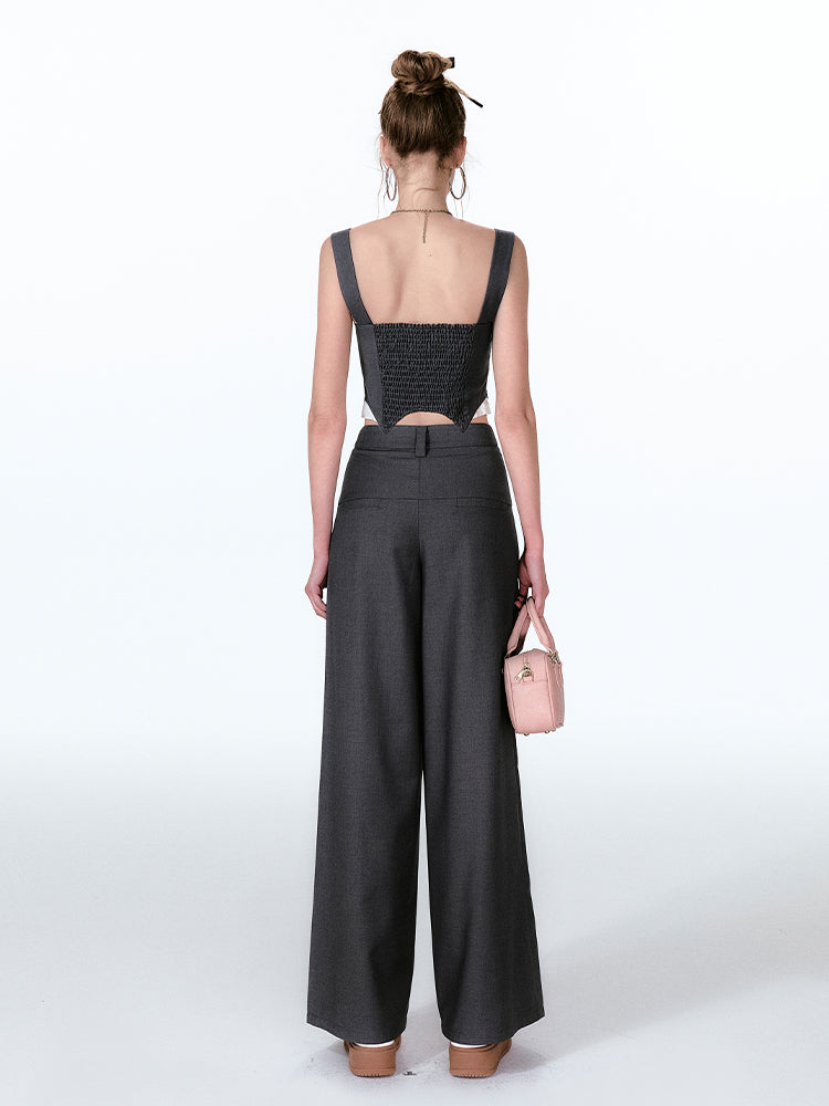 Suspender Bustier Top And Wide-Leg Pants