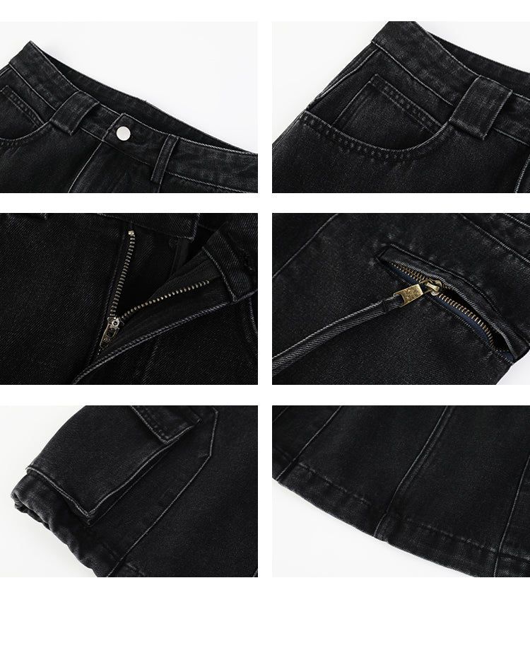 High-Waist A-Line Washed Denim Skirt