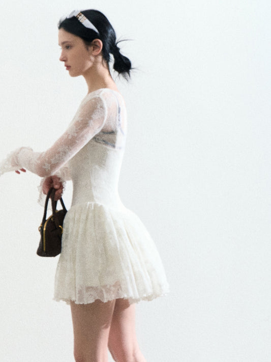 One Shoulder Sheer Lace Dress And Under Dress Set