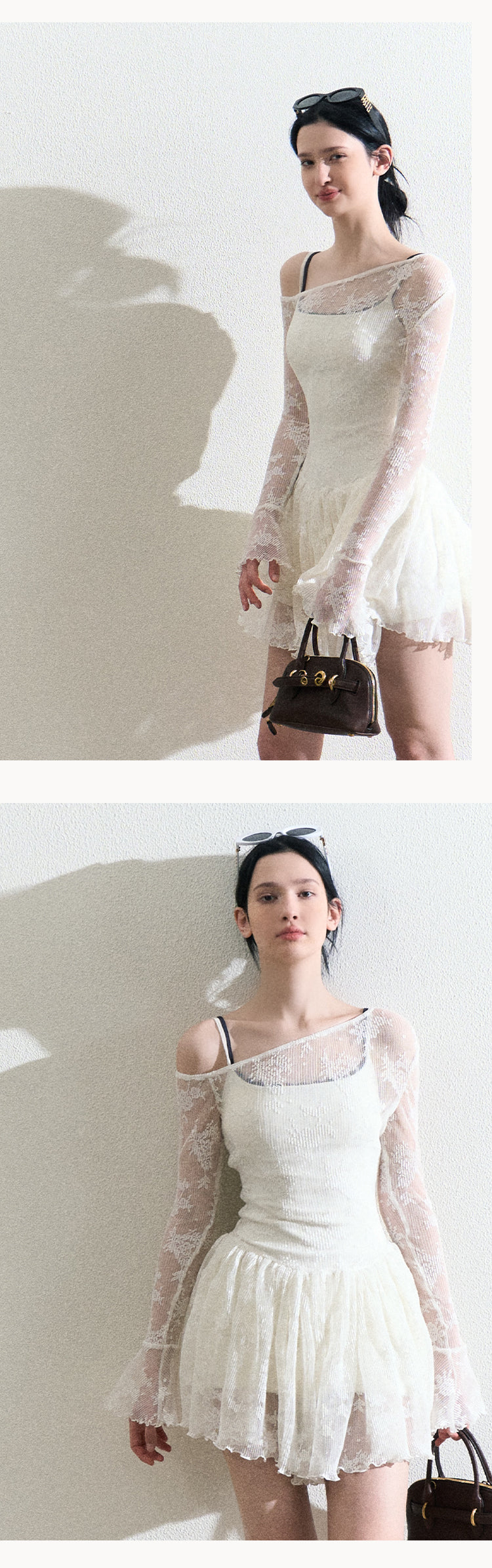 One Shoulder Sheer Lace Dress And Under Dress Set