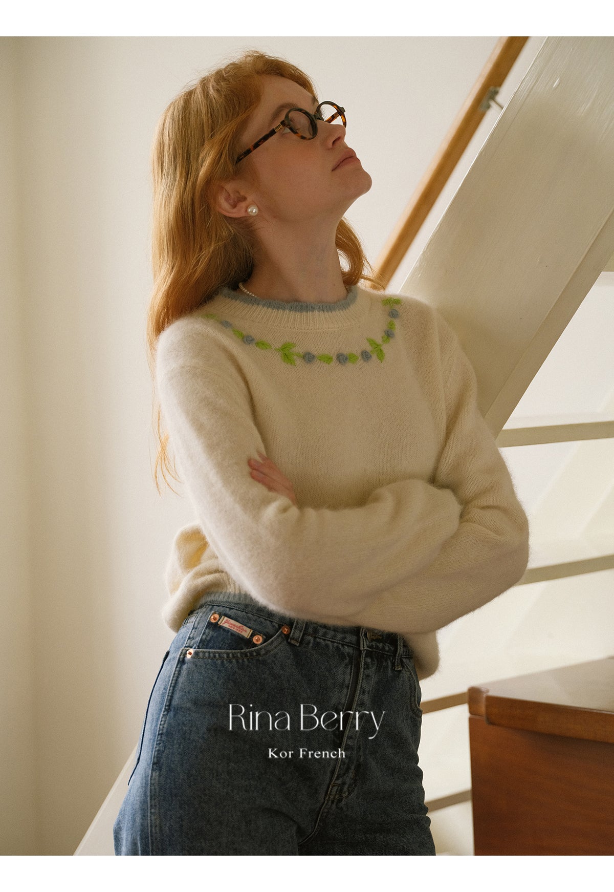 Wool Blend Scalloped Sweater With Floral Neckline
