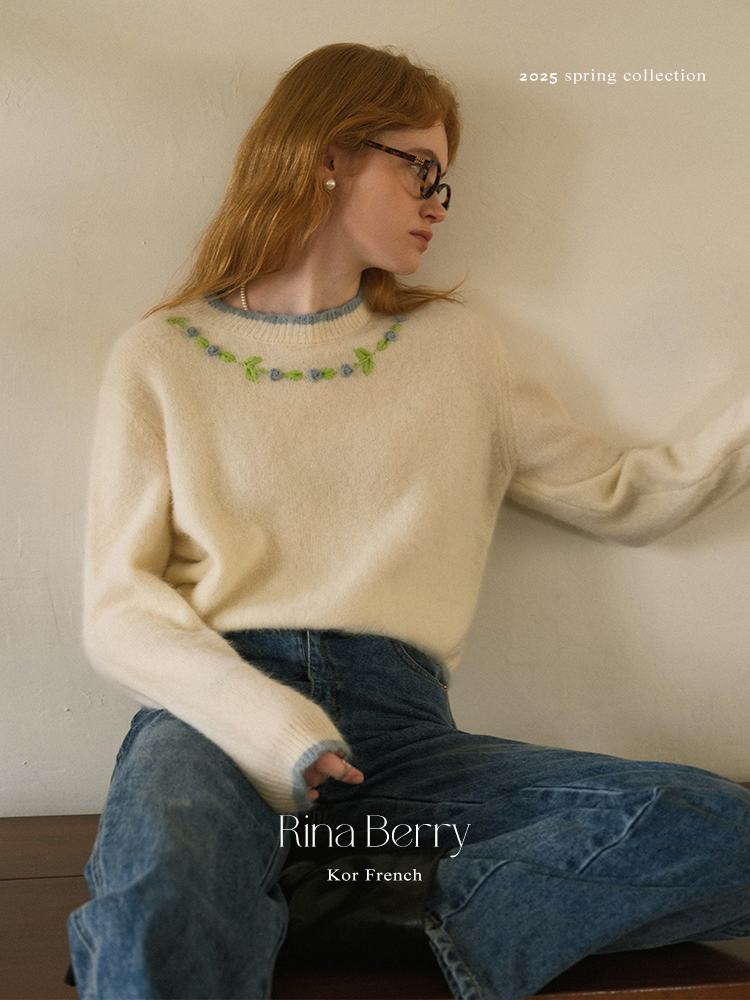 Wool Blend Scalloped Sweater With Floral Neckline