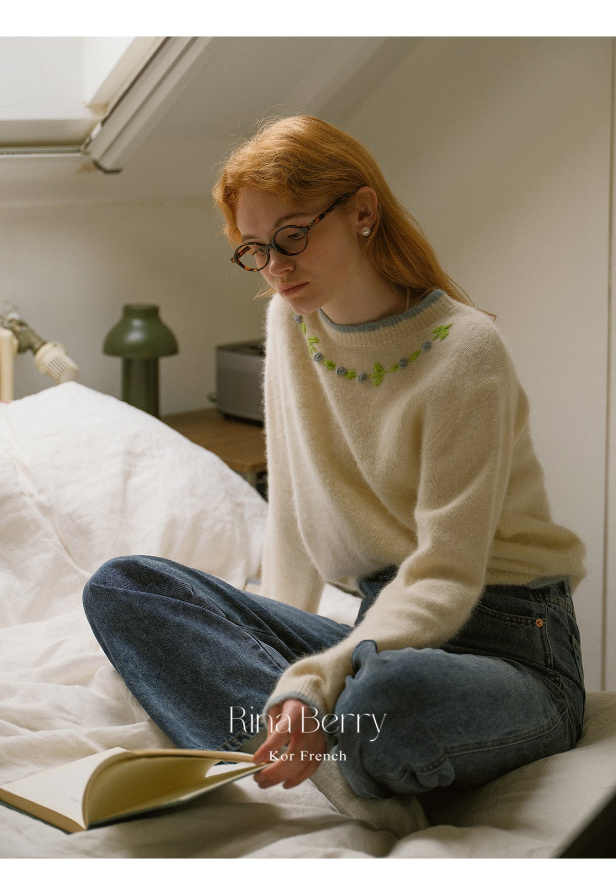 Wool Blend Scalloped Sweater With Floral Neckline