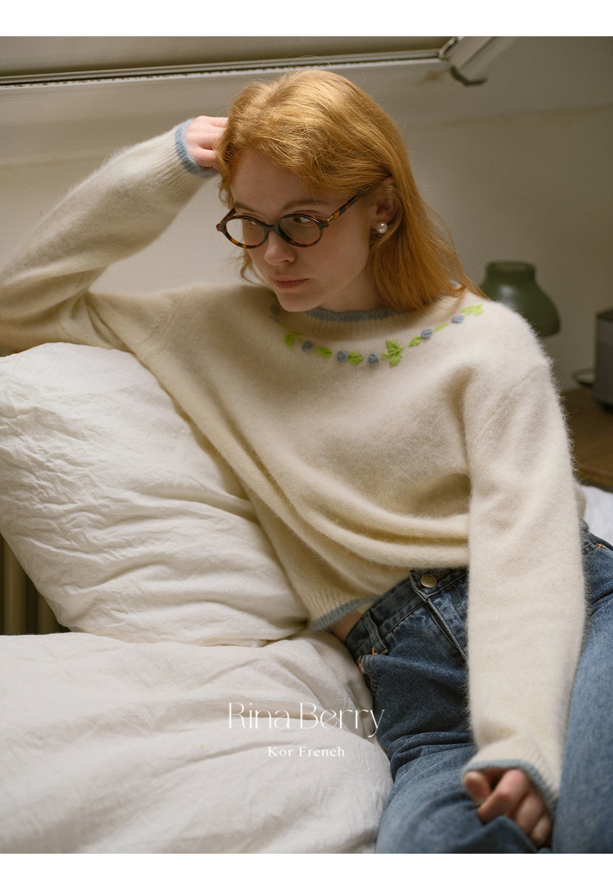 Wool Blend Scalloped Sweater With Floral Neckline