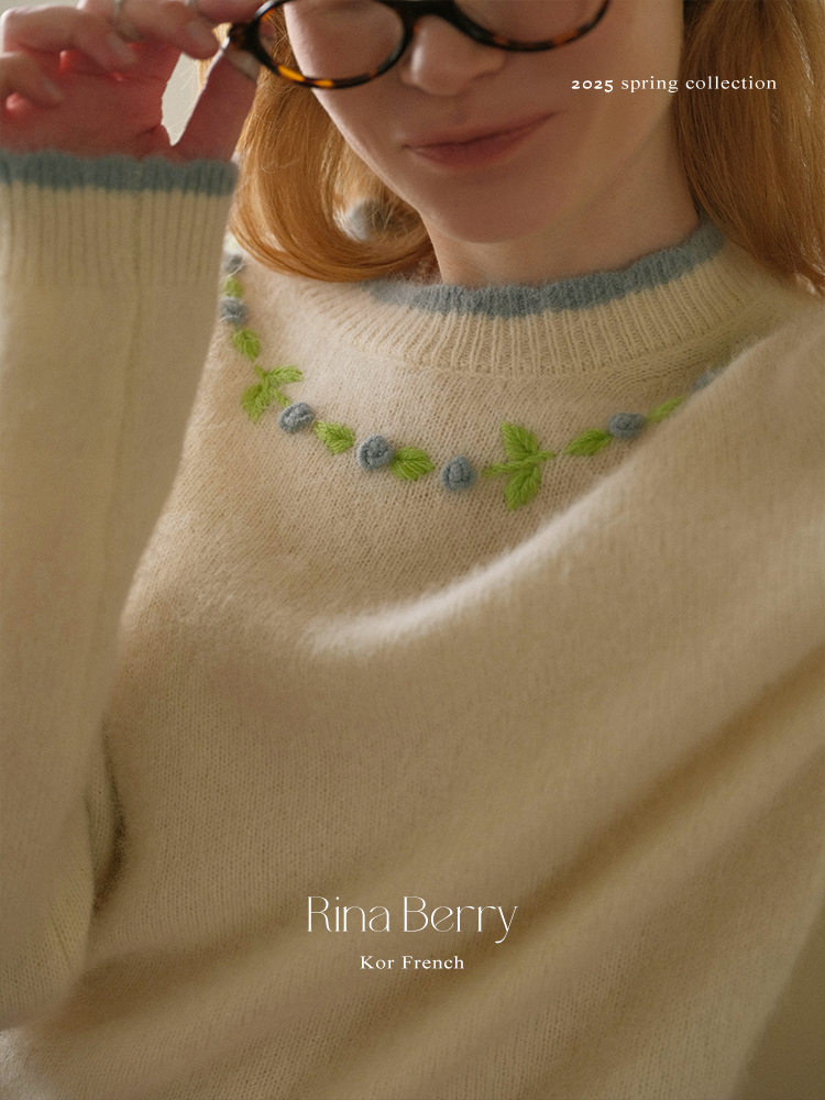 Wool Blend Scalloped Sweater With Floral Neckline