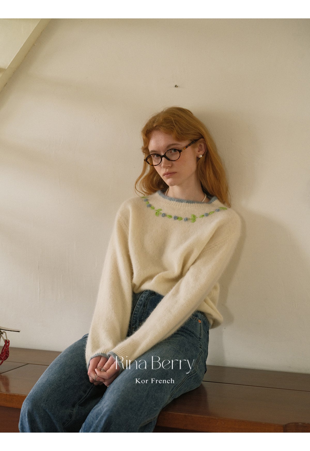 Wool Blend Scalloped Sweater With Floral Neckline