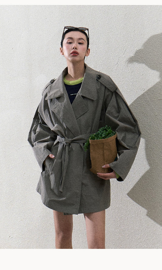 Short Trench-Style Spring Windbreaker