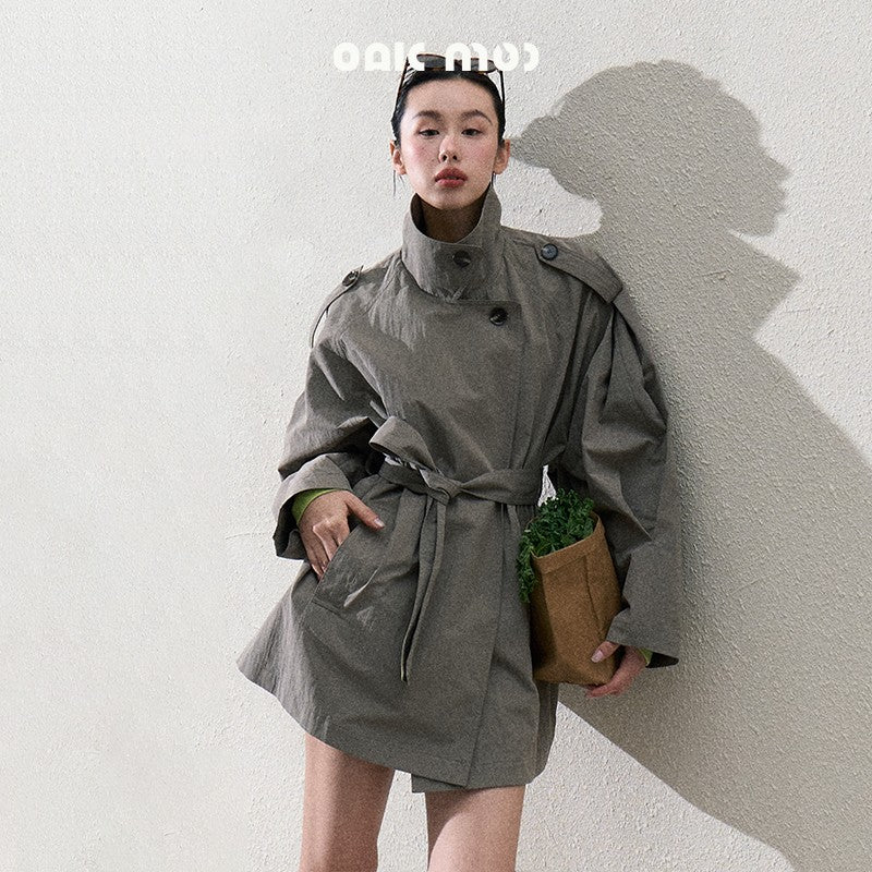 Short Trench-Style Spring Windbreaker