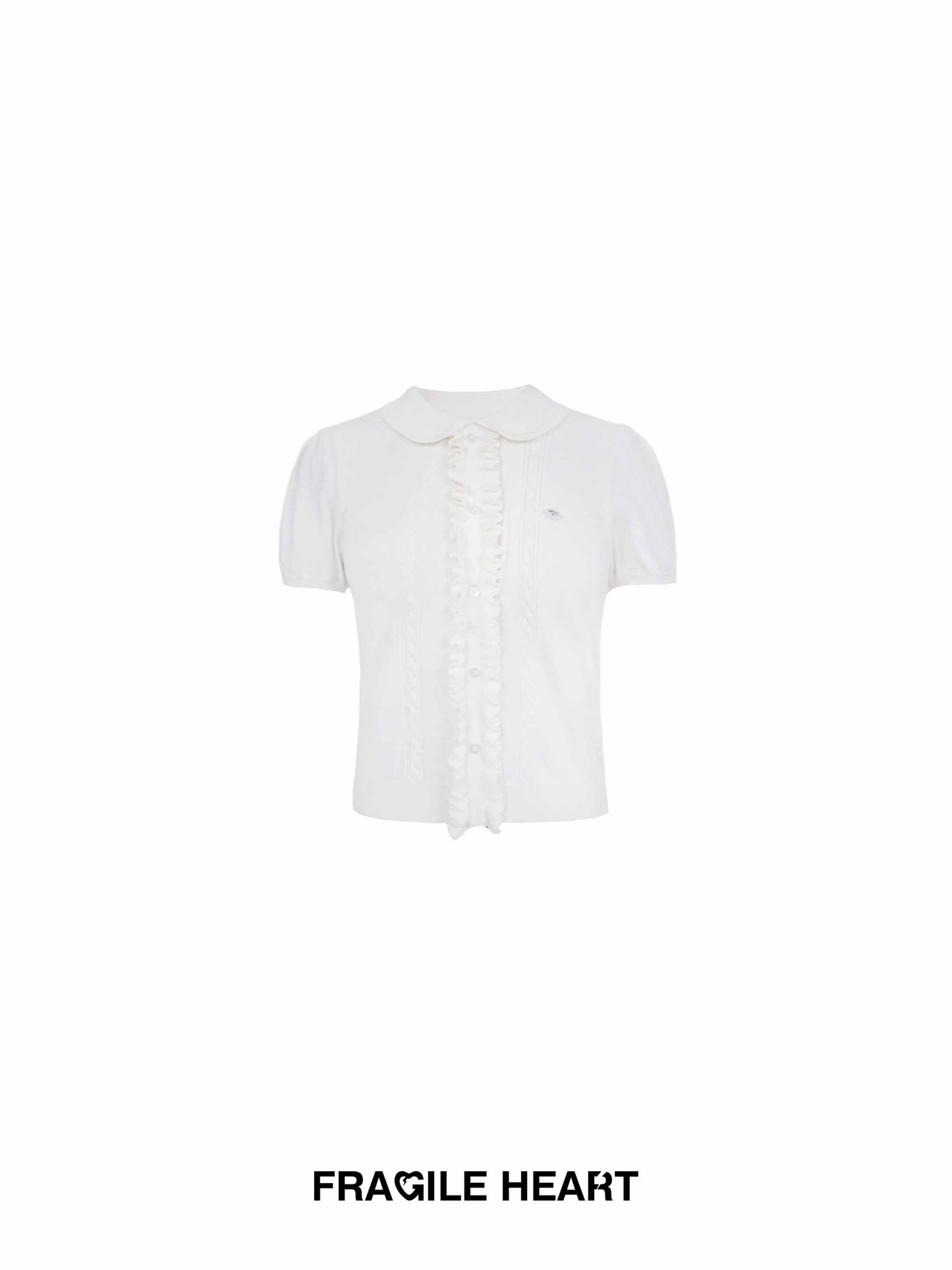 Peter Pan Collar Ruffled Front Knit Top