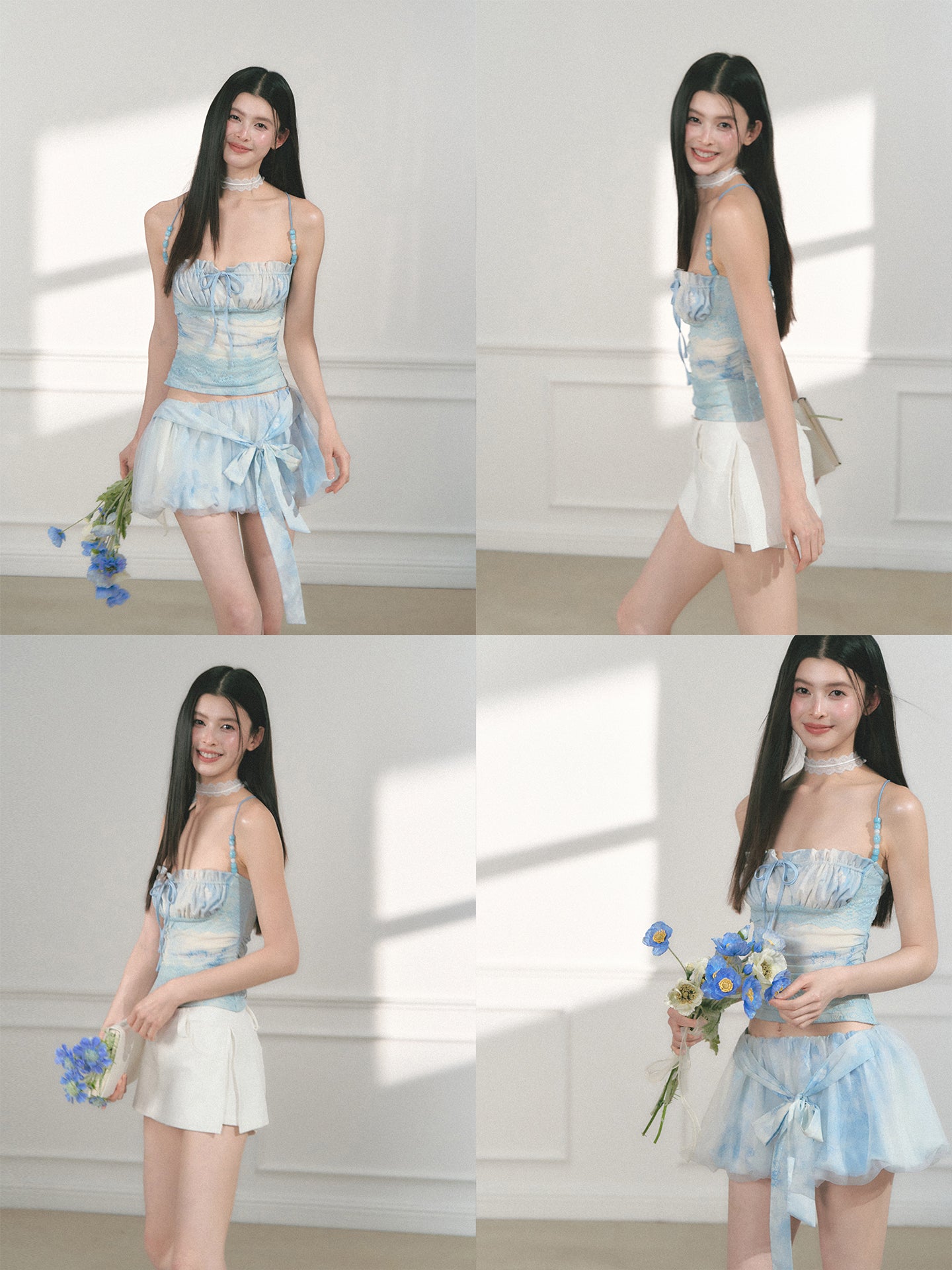 Ruched Top With Lace Details And Beaded Straps