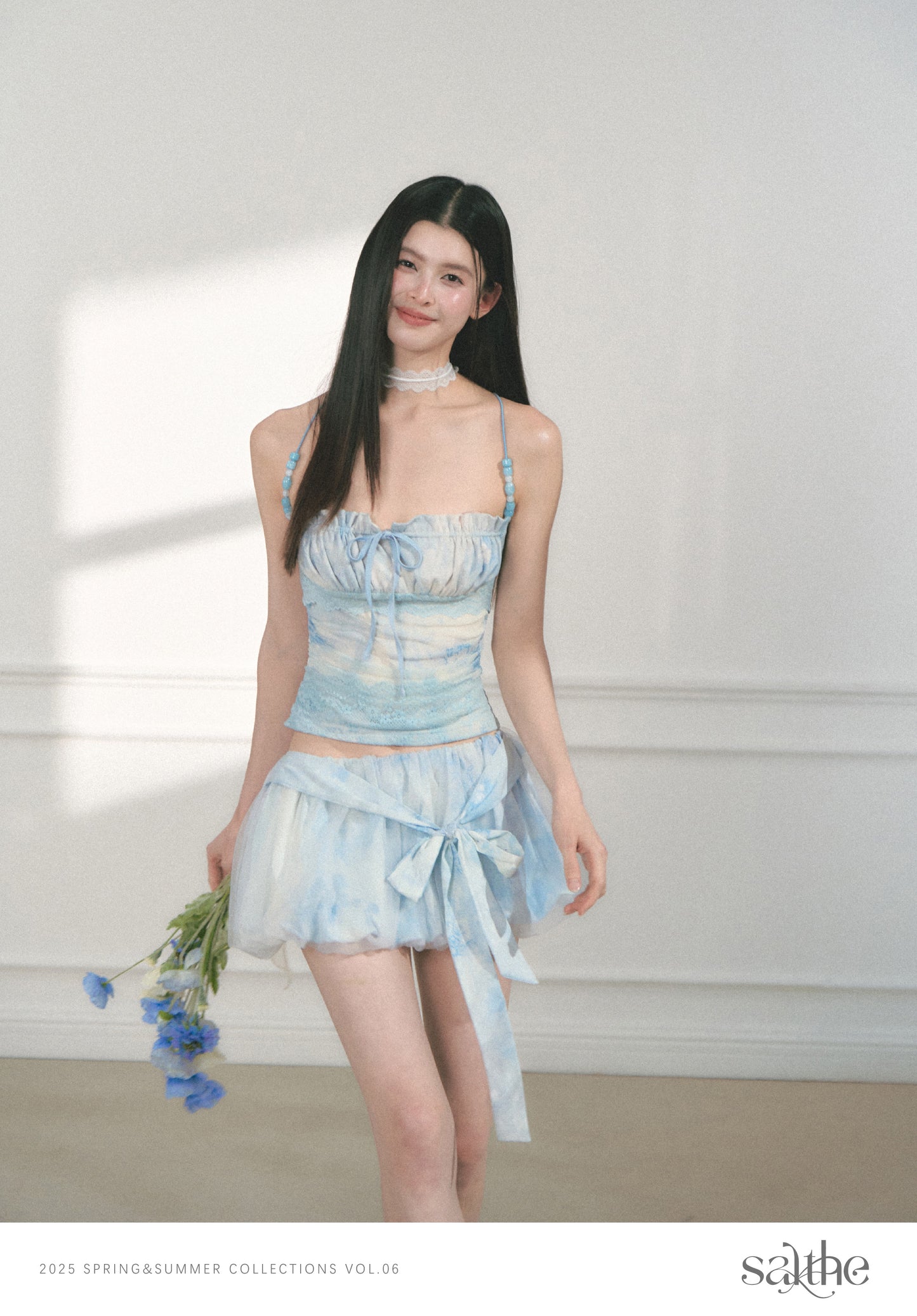 Ruched Top With Lace Details And Beaded Straps